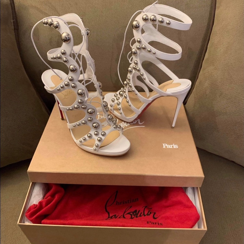 Christian Louboutin, white studded, tie up - Picture 2 of 11